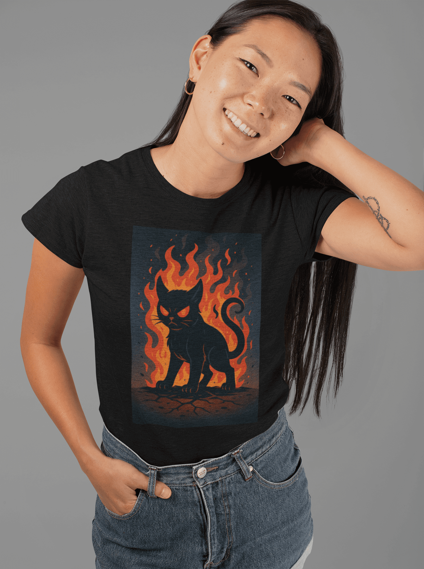 DARK4 Hell Kitty Graphic Tee, Unisex Cotton Tee, Trendy T-Shirt, Casual Wear, Gift for Her, Halloween Apparel